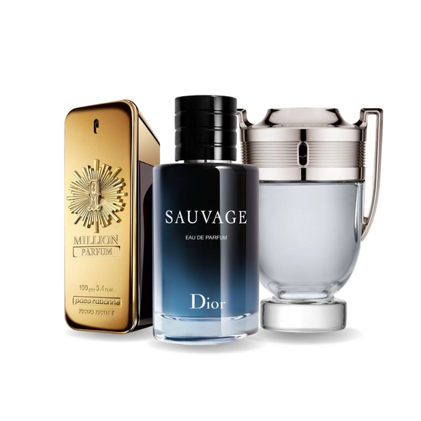 Combo promocional de 3 Perfumes Paco Rabanne ONE MILLION, Dior SAUVAGE y Paco Rabanne INVICTUS 100ml