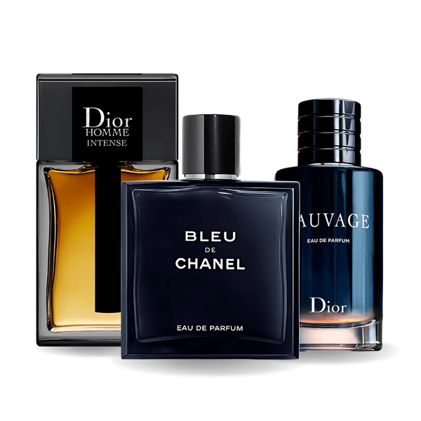 Combo promocional de 3 perfumes Sauvage Dior, Bleu de Chanel, y Dior Homme Intense 100ml