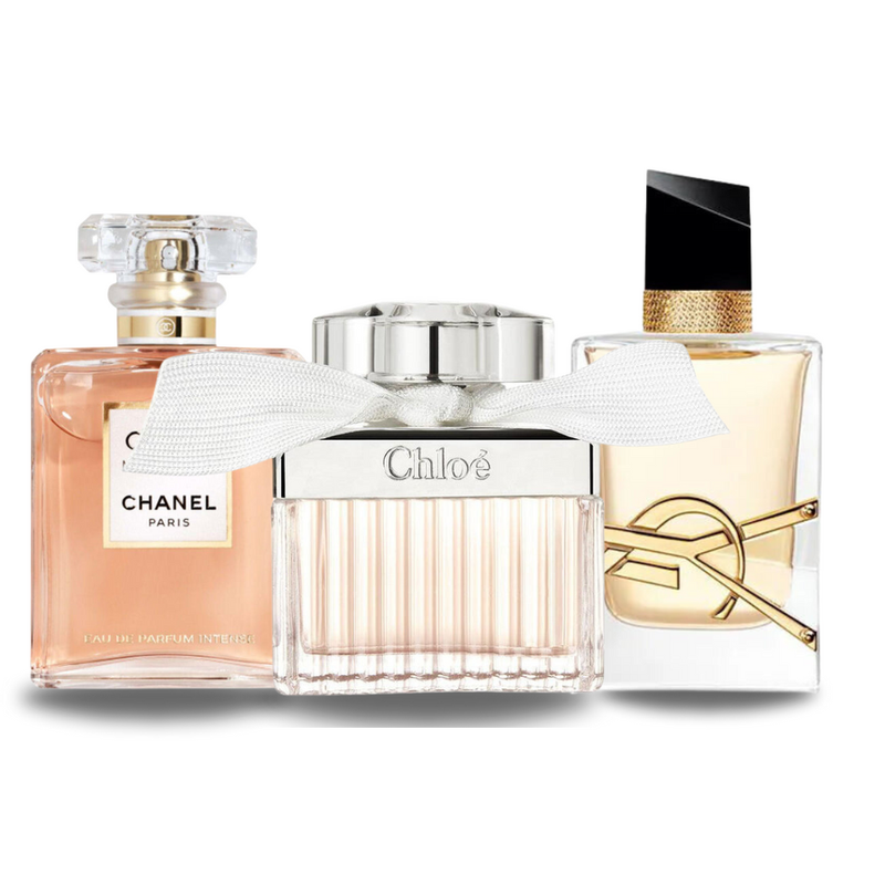 Combo promocional de 3 perfumes Chanel COCO MADEMOISELLE, Yves Saint Laurent LIBRE y CHLOÉ 100ml